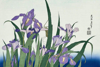Blossoming Irises and Grasshopper, After 1830-Katsushika Hokusai-Pinto Gallery
