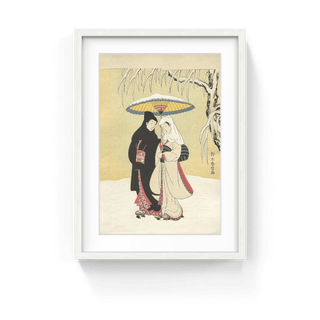 Couple under Umbrella in Snow, After 1765-Suzuki Harunobu-Pinto Gallery