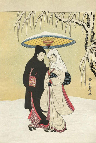 Couple under Umbrella in Snow, After 1765-Suzuki Harunobu-Pinto Gallery