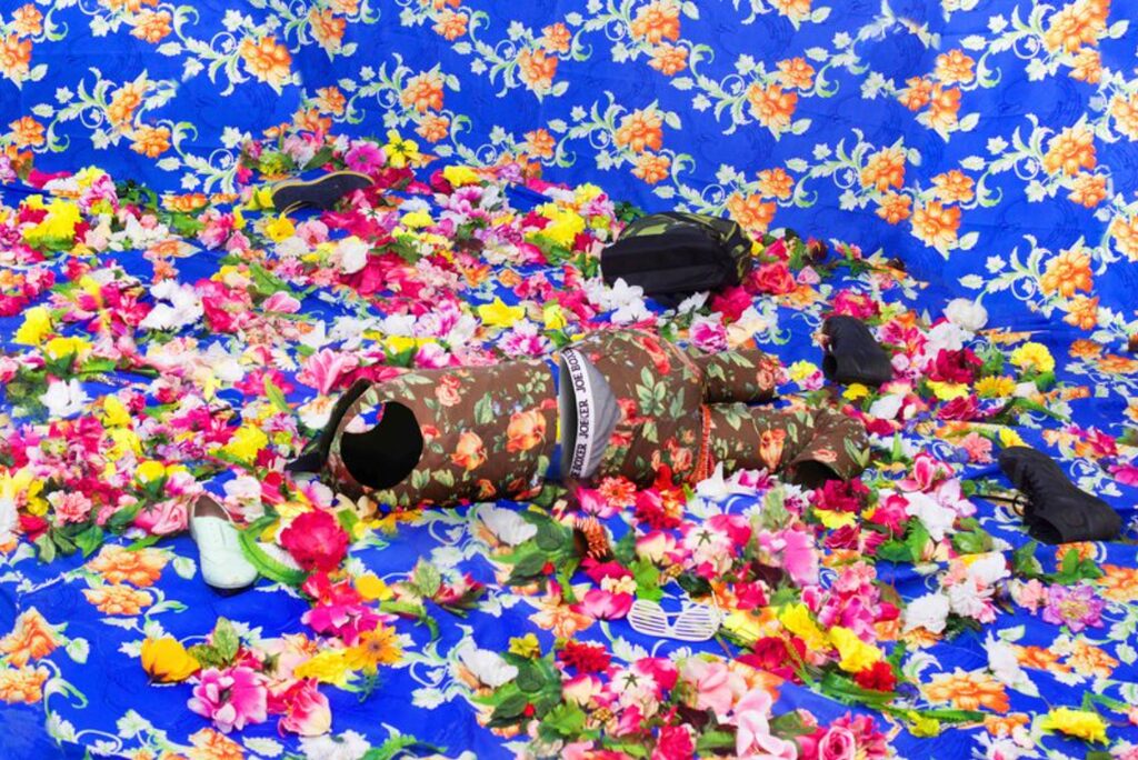 Ebony G. Patterson - Untitled (Among the weeds, backpack, shoes, and stones), 2015/2018 - Pinto Gallery