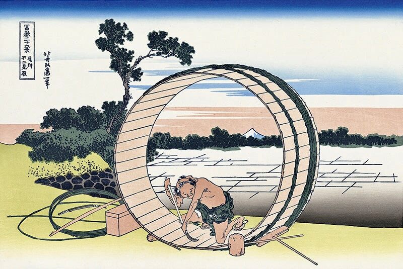 Katsushika Hokusai - Caulking the Tub at Fujimigahara, After 1830 - Pinto Gallery