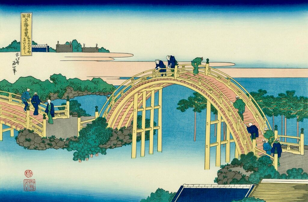 Katsushika Hokusai - Drum Bridge at Tenjin Shrine, Kameido, After 1833 - Pinto Gallery