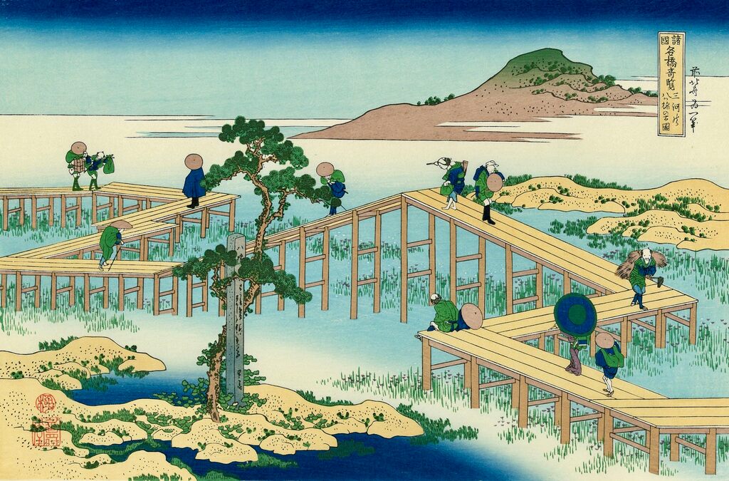 Katsushika Hokusai - Yatsu-hashi Bridge in Mikawa Province, After 1833 - Pinto Gallery