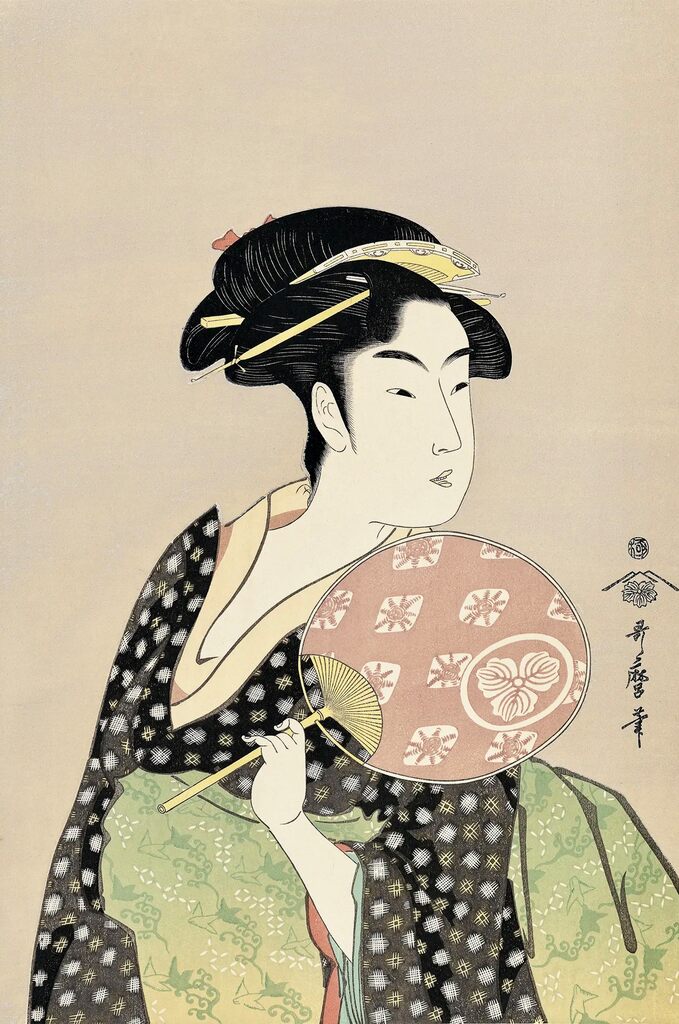 Kitagawa Utamaro - Ohisa of Takashimaya Holding a Fan, After 1792 - Pinto Gallery