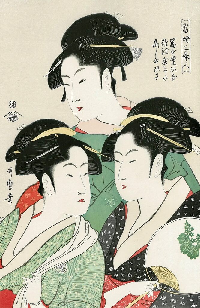 Kitagawa Utamaro - Three Favorite Beauties, After 1792 - Pinto Gallery