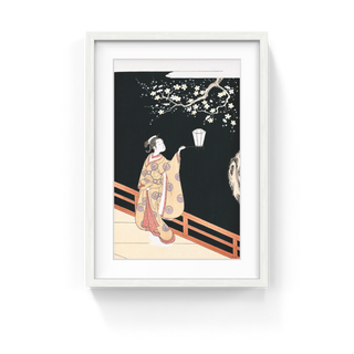 Suzuki Harunobu - Beauty Admiring Plum Blossoms at Night, After 1765 - Pinto Gallery