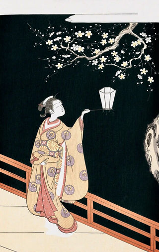 Suzuki Harunobu - Beauty Admiring Plum Blossoms at Night, After 1765 - Pinto Gallery