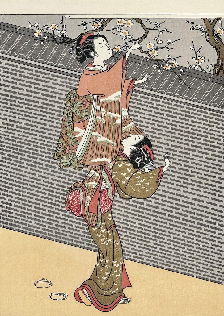 Suzuki Harunobu - Girl Breaking Plum Branch, After 1765 - Pinto Gallery