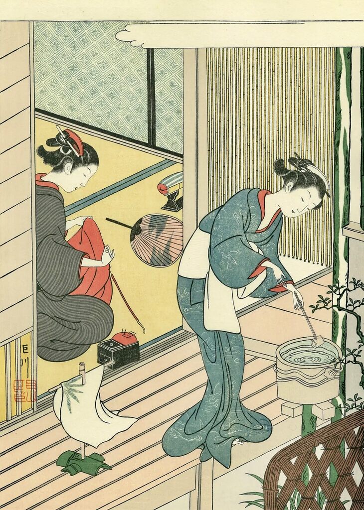 Suzuki Harunobu - Returning Sails to the Towel Rack, After 1765 - Pinto Gallery