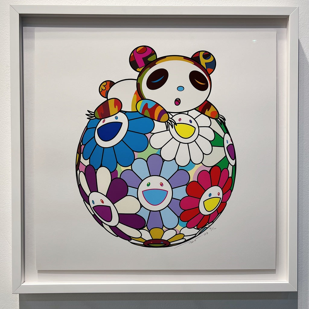 Takashi Murakami - Atop a Ball of Flowers, a Panda Cub Sleeps Soundly, 2020 - Pinto Gallery
