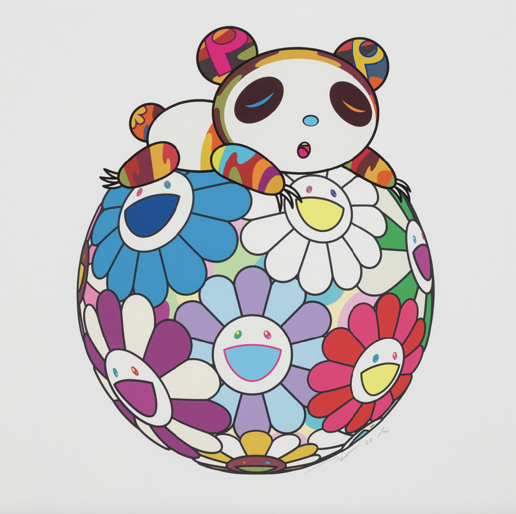 Takashi Murakami - Atop a Ball of Flowers, a Panda Cub Sleeps Soundly, 2020 - Pinto Gallery
