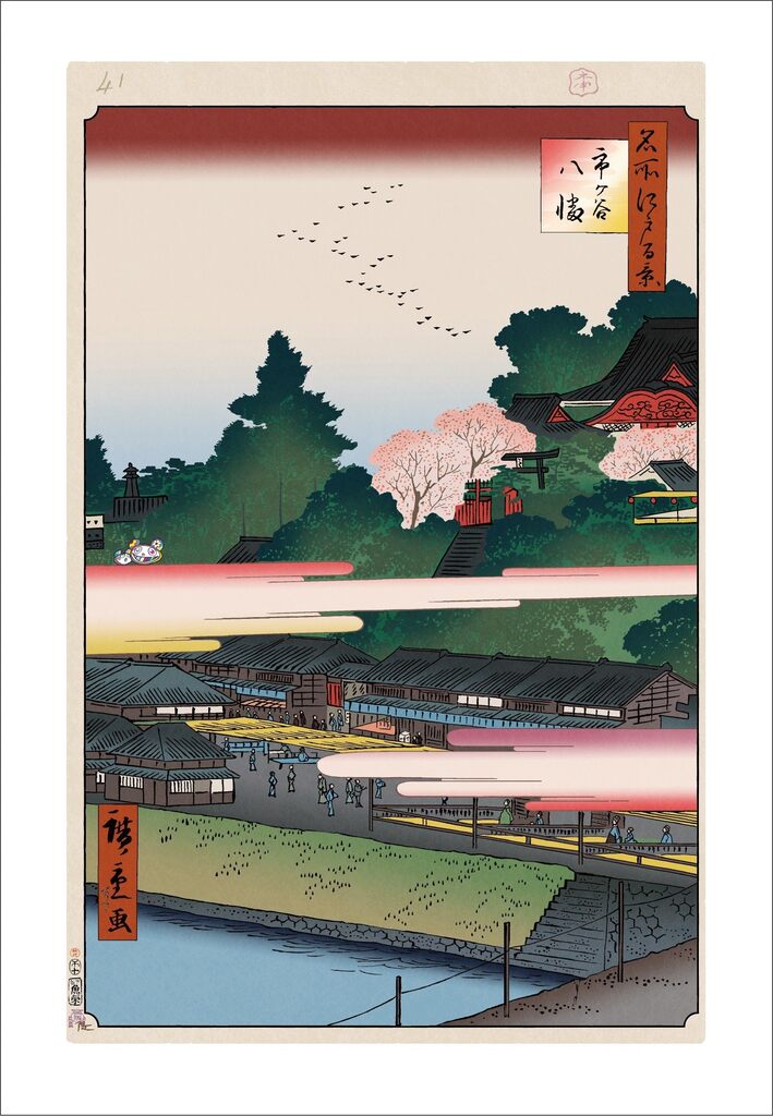 Takashi Murakami - Hiroshige’s 100 Famous Views of Edo: Japonisme Reconsidered—Ichigaya Hachiman Shrine, 2025 - Pinto Gallery