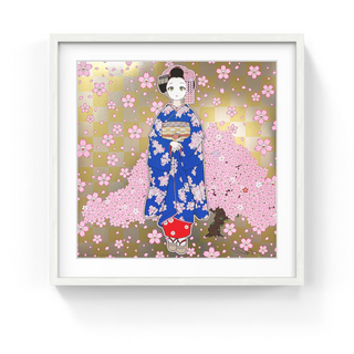 Takashi Murakami - Maiko in Kyoto, Cherry Blossoms on Blue, 2024 - Pinto Gallery