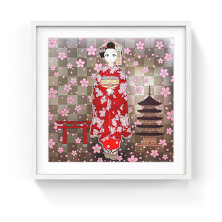 Takashi Murakami - Maiko in Kyoto, Cherry Blossoms on Red, 2024 - Pinto Gallery