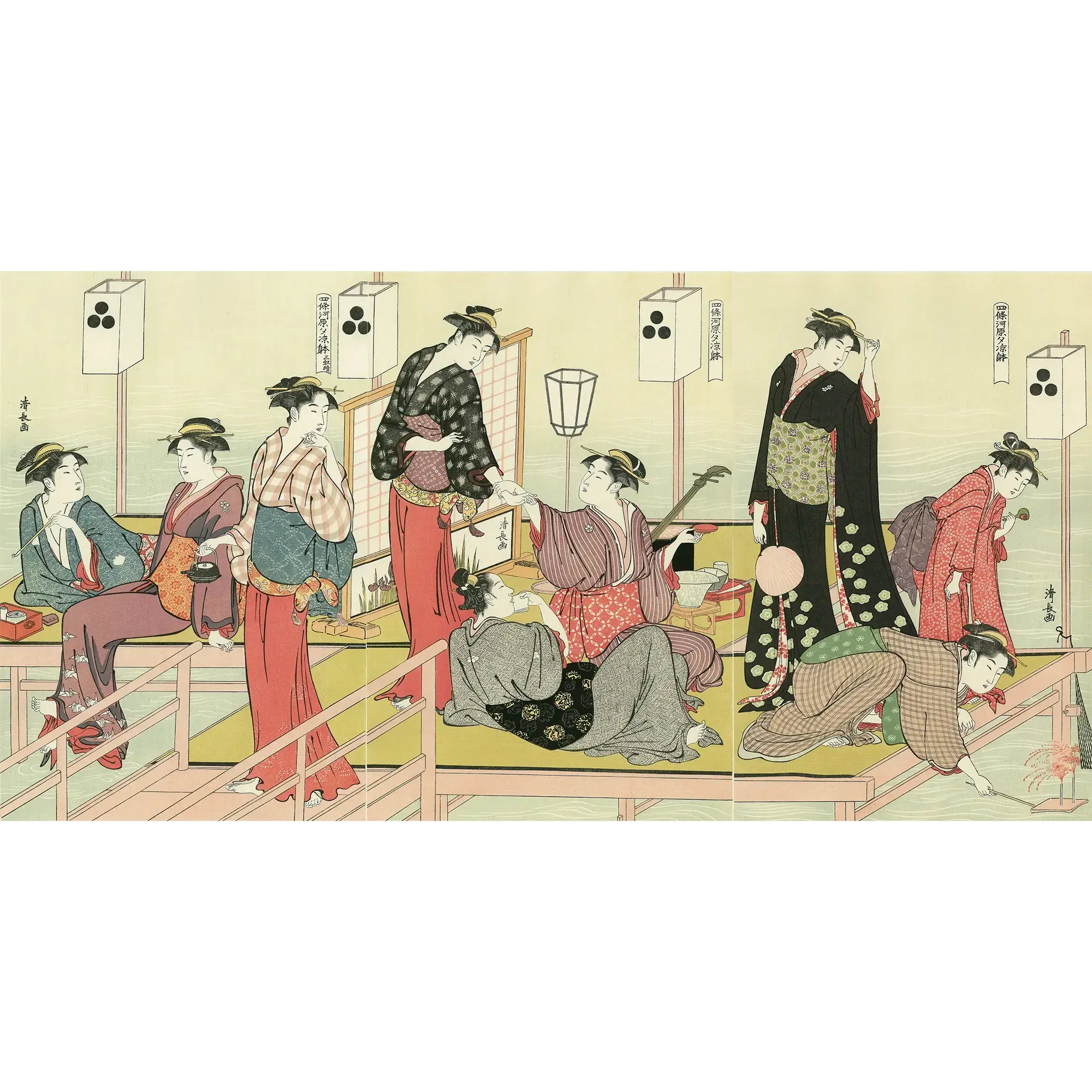 Torii Kiyonaga - Summer Evening Cooling by the Kamo River at Shijo, After 1782 - Pinto Gallery