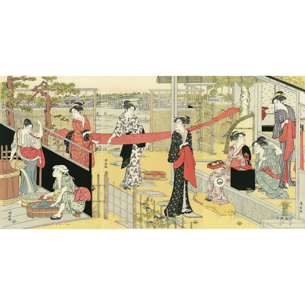 Torii Kiyonaga - Washday (in vertical oban triptych), After 1782 - Pinto Gallery