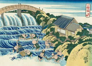 Trapping Fish Below a Waterfall, After 1832-Katsushika Hokusai-Pinto Gallery