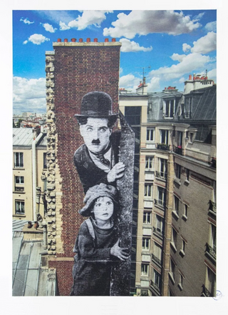 Unframed Charlie Chaplin revu par JR, The Kid, Charlie Chaplin & Jackie Coogan, USA, 1923, de jour Paris, 2021-JR-Pinto Gallery
