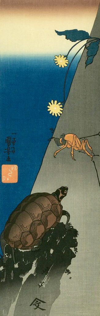 Utagawa Kuniyoshi - Chrysanthemum with Crab and Turtle, After 1842 - Pinto Gallery