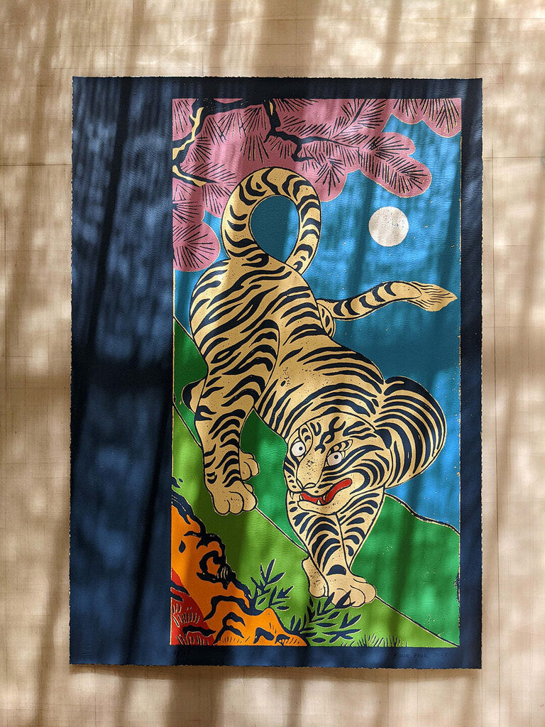 Kour Pour - Tiger Prowling in the Moonlight, 2023 - Pinto Gallery