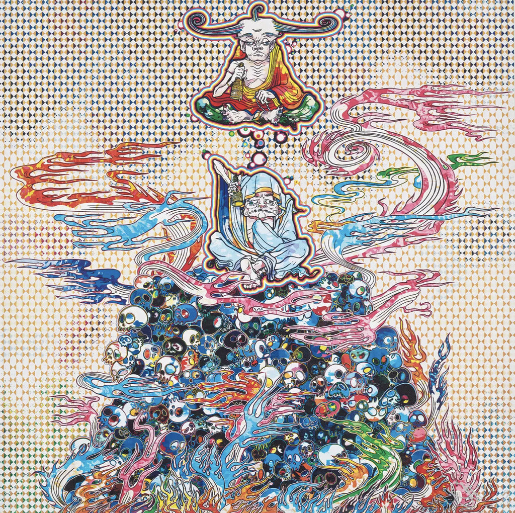 Takashi Murakami - 2 Arhats Meditating Amid the Hellfire of the Mound of the Dead, 2013 - Pinto Gallery