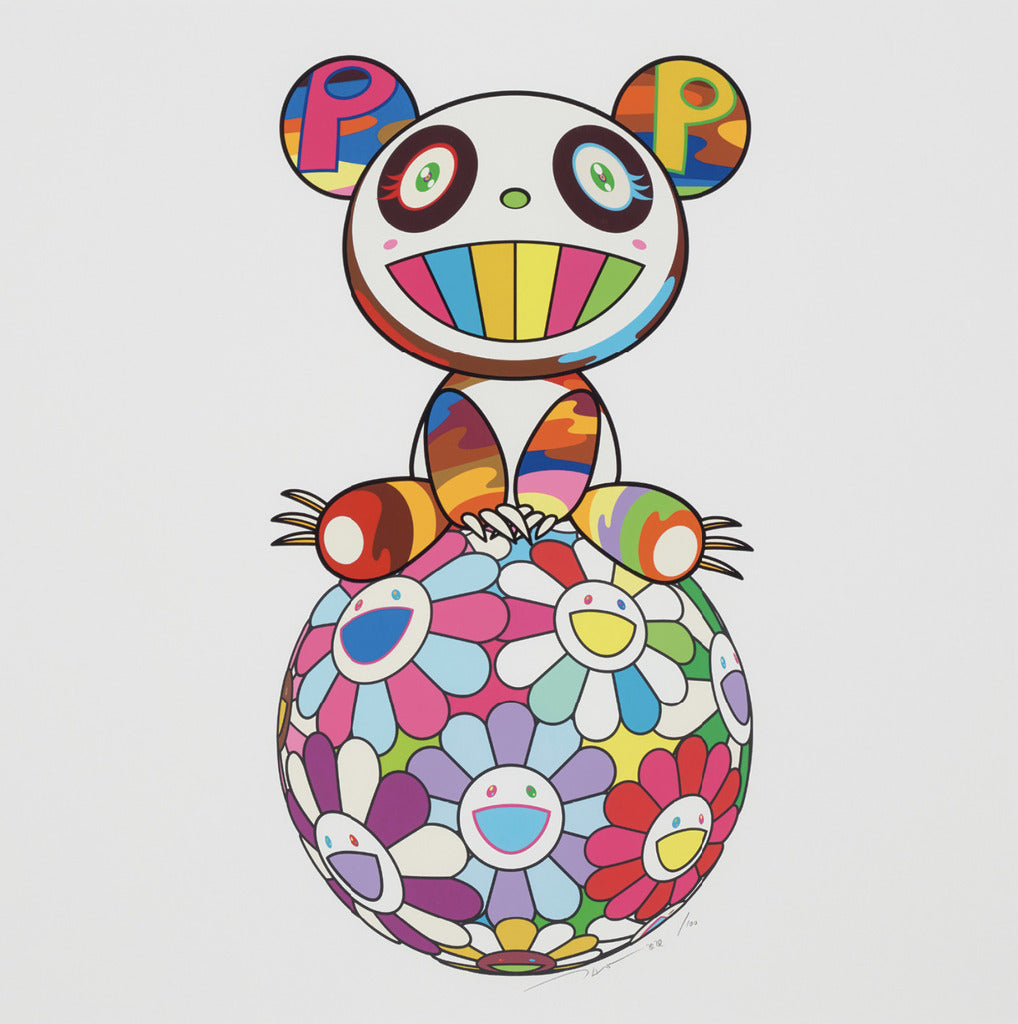 Takashi Murakami - Atop a Ball of Flowers, a Panda Cub Sits Properly, 2020 - Pinto Gallery