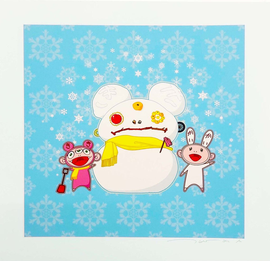 Takashi Murakami - Snow, Moon, and Flower: Snowman with Kaikai and Kiki, 2022 - Pinto Gallery